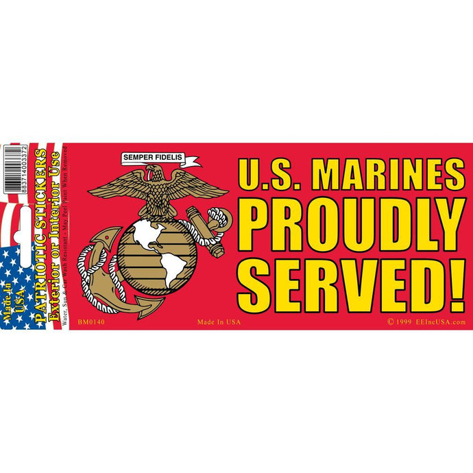 US MARINE CORPS LOGO, PROUDLY SERVED BUMPER STICKER