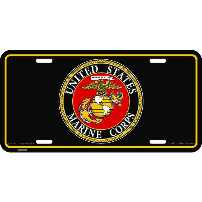 US MARINE CORPS LOGO, ROUND LICENSE PLATE