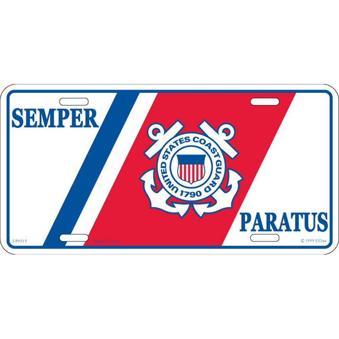 US COAST GUARD LOGO, SEMPER PARATUS LICENSE PLATE