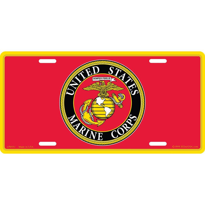 US MARINE CORPS LOGO, RED LICENSE PLATE