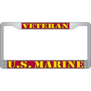 US MARINE CORPS VETERAN CHROME LICENSE PLATE FRAME