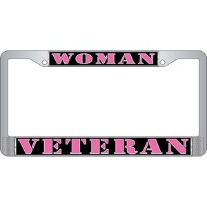 WOMAN VETERAN CHROME LICENSE PLATE FRAME