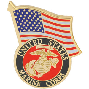 US MARINE CORPS LOGO, USA FLAG HAT PIN