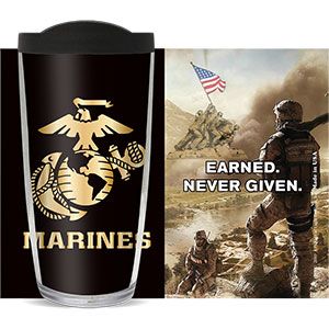 US MARINES EARNED NEVER GIVEN THERMAL 16oz CUP W/ LID